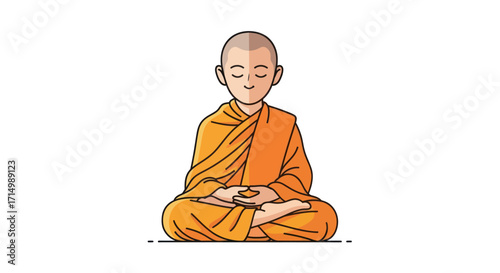 Serene Buddhist Monk Meditating in Traditional Orange Robes.