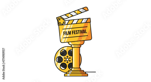 Golden Film Festival Trophy with Clapperboard and Film Reel.