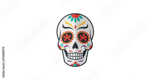 Ornate Sugar Skull with Floral and Geometric Decorations for Day of the Dead.