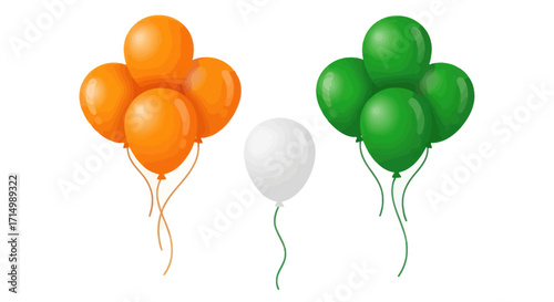 Vibrant Orange Green and White Balloons Grouped Together.