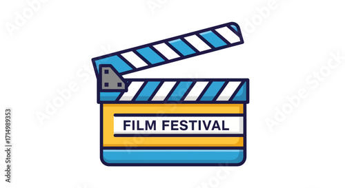 Film Festival Clapperboard with Blue and White Stripes.