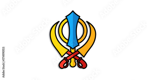 Colorful Sikh Symbol with Swords and Ring.