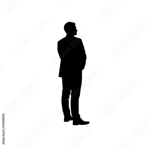 Silhouette of a man standing with hands on hips on white background  