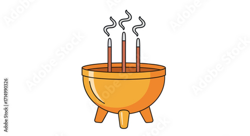 Golden Incense Burner with Three Smoking Sticks.