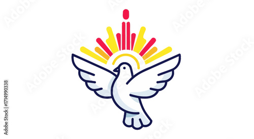 Dove with Sunburst: Symbol of Peace and Holy Spirit.