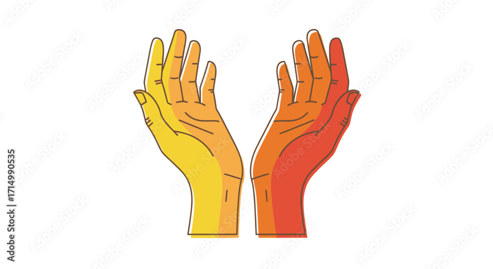 Obraz premium Stylized Human Hands with Gradient Colors Palms Open Upwards.