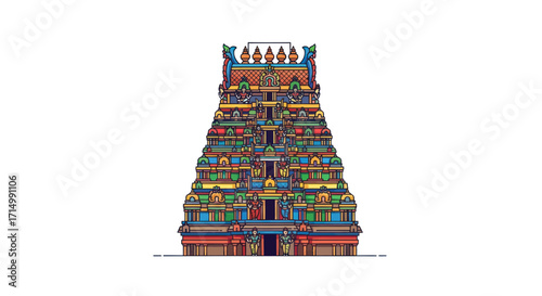 Traditional South Indian Temple Gopuram with Colorful Sculptures.