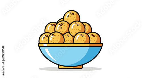 Cartoon Illustration of a Bowl Filled with Golden Bowling Balls.