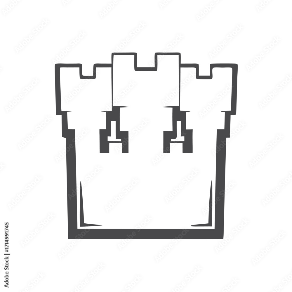 Obraz premium Gray outline shows a stylized fantasy fortress with crenellations and castle architecture