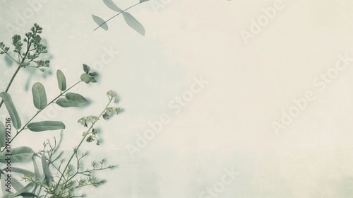 Botanical leaves on light background with airy copy space