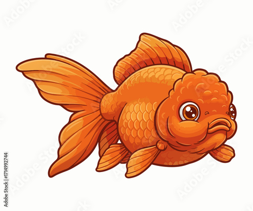 Cartoon Goldfish with Big Fins and Scales on a White Background