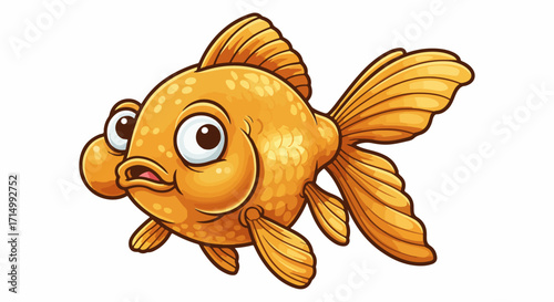 Cartoon Goldfish with Expressive Eyes on a White Background Illustration