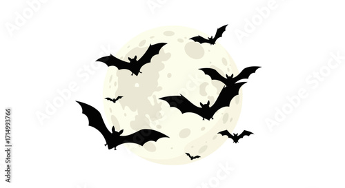 Silhouette of Bats Flying in Front of the Moon.