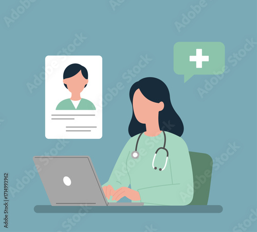 Telemedicine in action—healthcare professional reviews patient data remotely, blending compassion with digital efficiency.