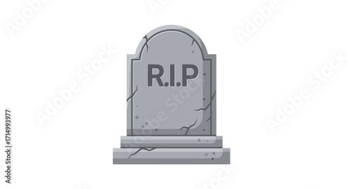 A weathered gray tombstone with RIP inscribed on its surface.