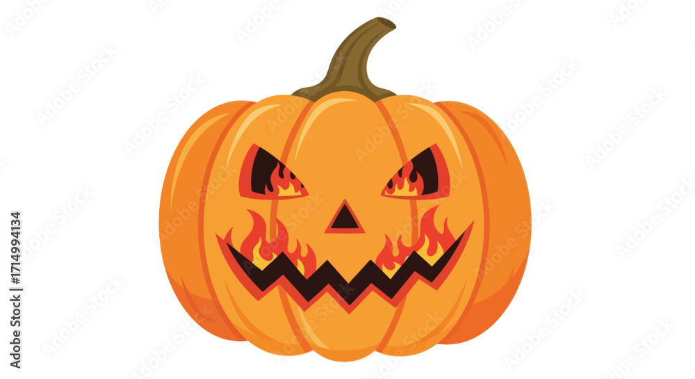Fototapeta premium Carved Halloween Pumpkin with Fiery Eyes and Mouth.