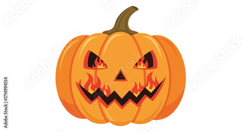 Carved Halloween Pumpkin with Fiery Eyes and Mouth.