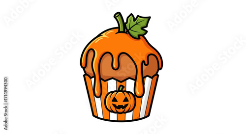 Halloween Pumpkin Spice Cupcake with Drizzled Icing.