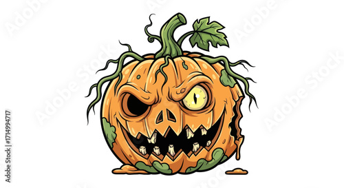 Cartoon Halloween Pumpkin with Evil Grin and One Eye.