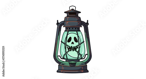 Spooky Lantern with Skull Image for Halloween.
