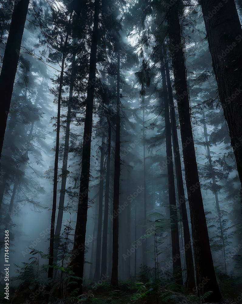 Obraz premium Mysterious Dark Forest with Fog