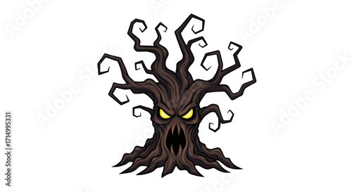 Spooky Halloween Tree with Glowing Eyes and Twisted Branches.