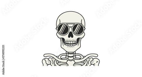 Cartoon Skeleton Wearing Stylish Round Sunglasses.