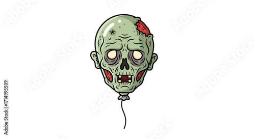 Zombie Balloon Head with Pale Green Skin and Wound.
