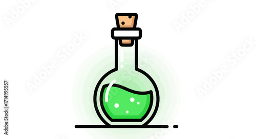 Cartoon Illustration of a Green Potion Bottle with Cork.