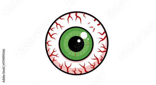 Cartoon Bloodshot Eyeball with Green Iris and Black Pupil.