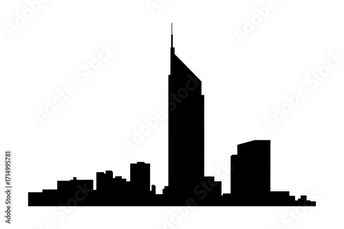 Silhouette of   striking skyline of  modern city 
