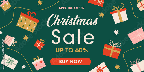 Sale banner gift boxes green