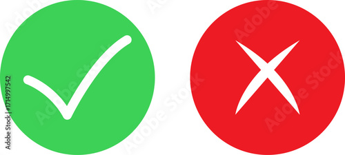Green check mark and red cross symbols for yes and no