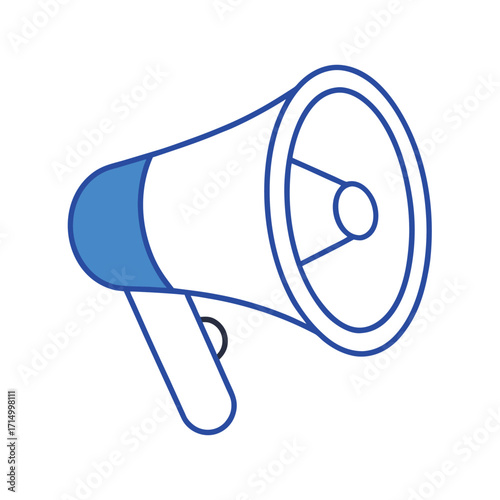 A 3D red megaphone, or bullhorn, with a microphone for communication and public announcements is isolated on a white background
