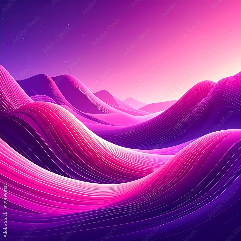 Fototapeta premium A vibrant landscape of undulating, colorful mountains, with a gradient of pinks and purples, evokes a sense of ethereal beauty.