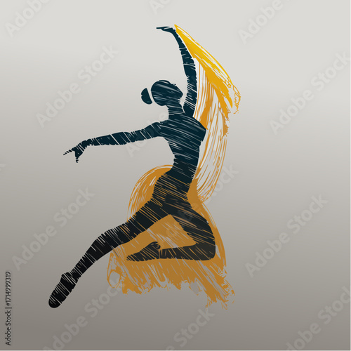 dancer’s scarf in gust charcoal sketch with glitch texture and ombre gradient