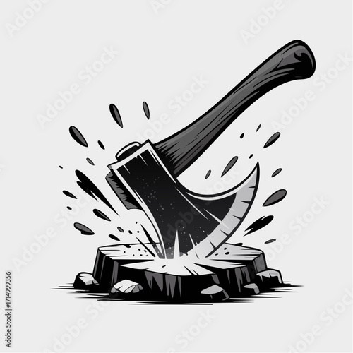 axe smashing into stone charcoal sketch with splatter mapping and smudge trails