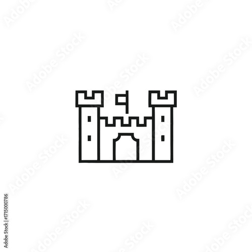 Simple monochrome fortress showcases ancient architecture with a central gate and small flag