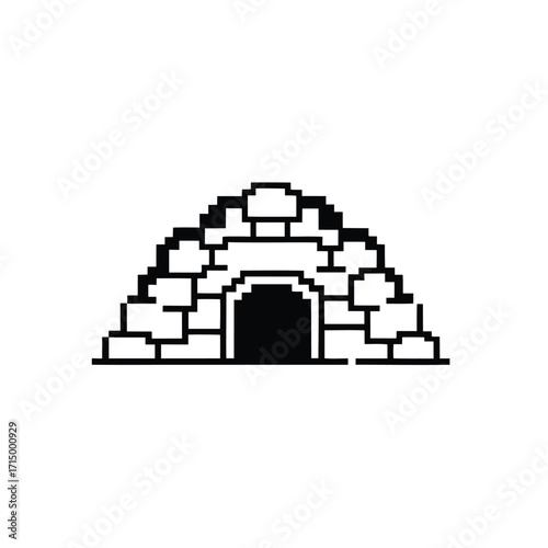 Simple mountain cave entryway suggests adventure with monochromatic dark gray color for hiking