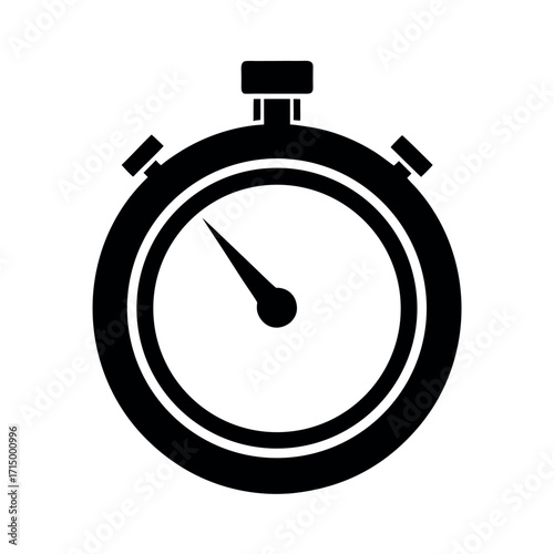 Stopwatch Black Silhouette Vector Icon on White Background