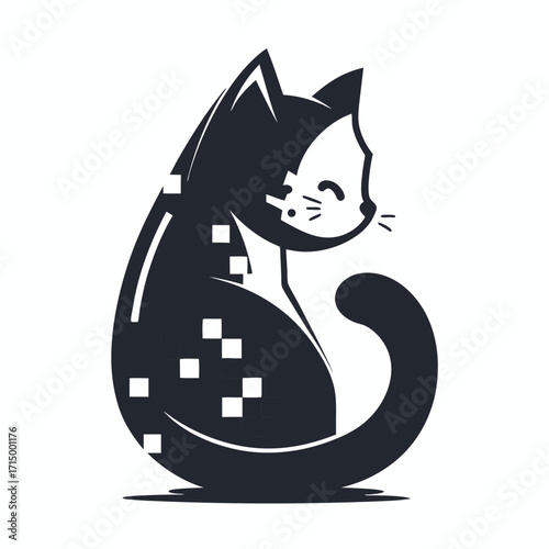 Simple stylized feline with paw raised is drawn using minimalist black lines