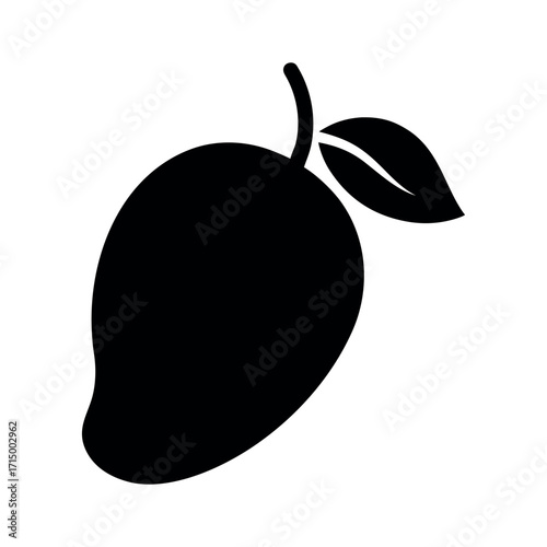 Mango Black Silhouette Vector Icon on White Background