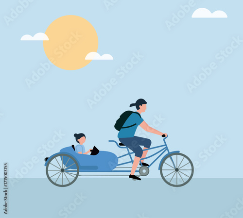 Wholesome ride under the sun—family, freedom, and feline friendship captured in a playful, minimalist moment of joy.