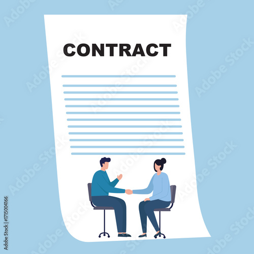 Flat vector of a contract handshake, symbolizing mutual agreement, trust, and professional partnership in a clean, modern style.