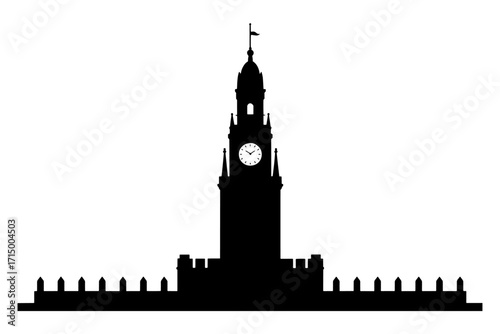 Silhouette of architectural clock tower 