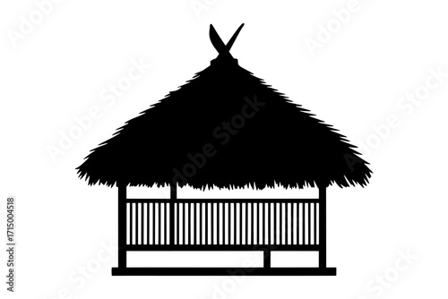 Silhouette of  traditional hut with  thatched roof
