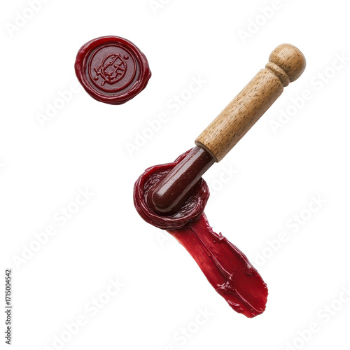 Vintage sealing wax, Assorted vintage sealing wax sticks in rich colors, arranged with a decorative brass seal and a lit candle, isolated on transparent background
