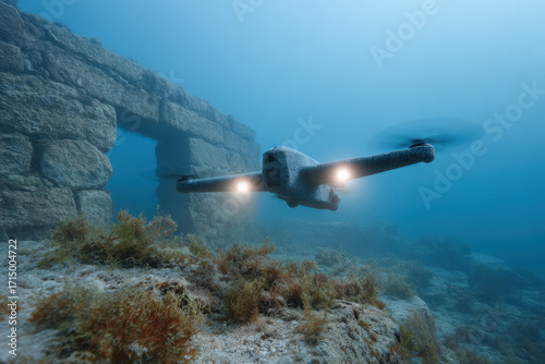 underwater drone is conducting covert reconnaissance in highrisk area near sunken ship