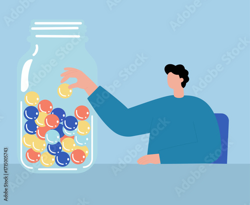 A playful take on decision-making and randomness—one person, one jar, infinite colorful possibilities.