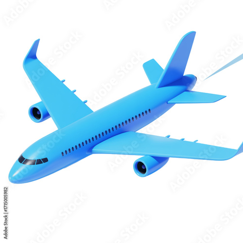 Blue airplane in flight isolated on transparent background for transportation